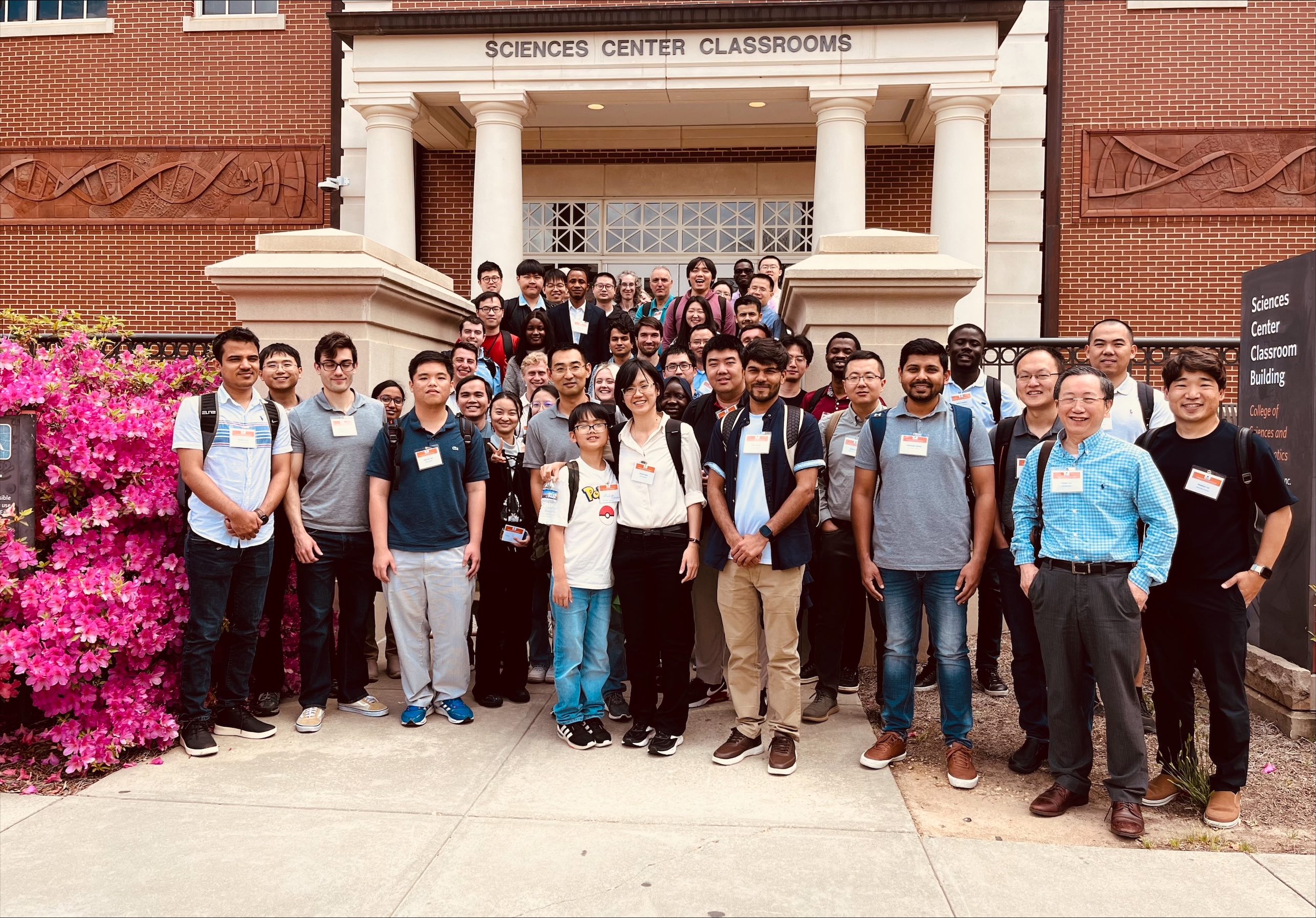 Participants of the 2025 Southeast Applied and Computational Math Student Workshop gathered outside at Auburn University